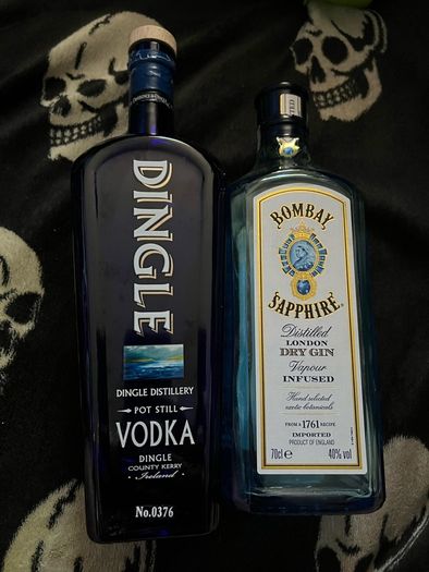 bombay sapphire gin teeling whiskey empty bottle