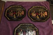 3 Vintage Asian Scene Metal Trays