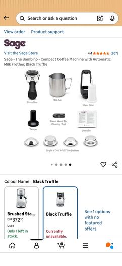 Sage - The Bambino - Compact Coffee Machine with Automatic Milk Frother, Black Truffle