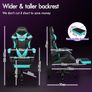 LED Gaming Chair with 8 Point Massage, Ergonomic Computer Office Chairs with Headrest, Lumbar Cushion, Footrest, RGB Light, High Back 150 Reclining, 360 Swivel, PU Leather, Cyan Image 2