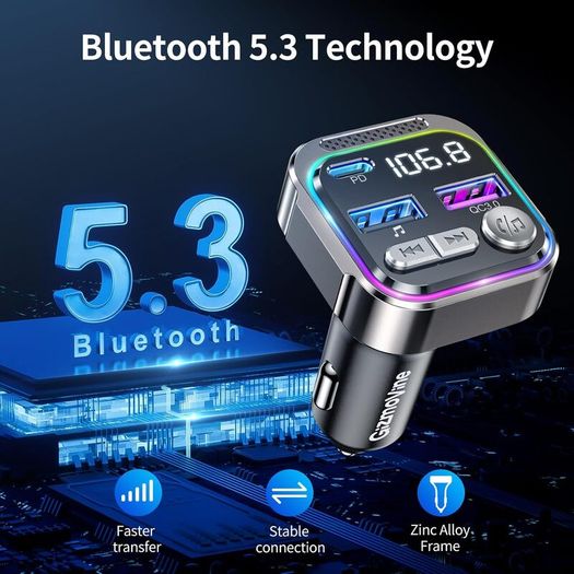 Bluetooth Car Adapter, Radio Receiver Audio FM Transmitter, Wireless Hands Free Phone Digital Kit, USB C QC PD 36W Fast Charger for 12V/24V Cigarette Lighter, U Disk MP3 Music Player Device