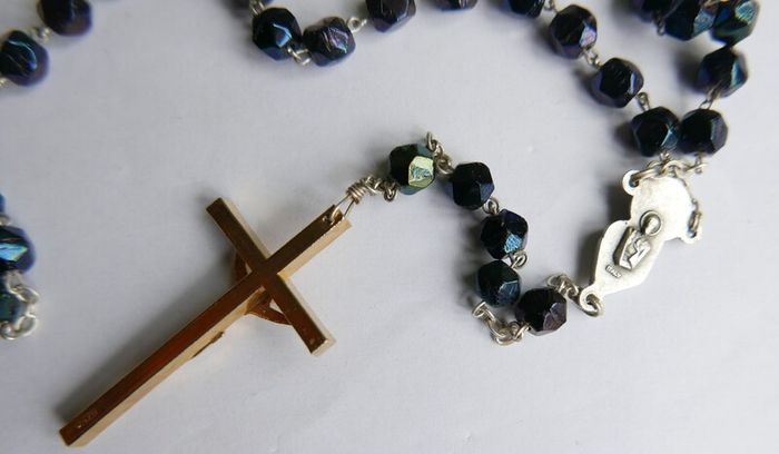 Vintage Rosary Black  Faceted Glass Beads