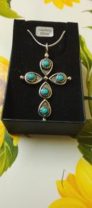 Silver Turquoise Stone Cross Pendant