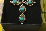 Silver Turquoise Stone Cross Pendant