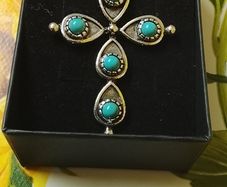 Silver Turquoise Stone Cross Pendant