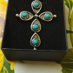 Silver Turquoise Stone Cross Pendant