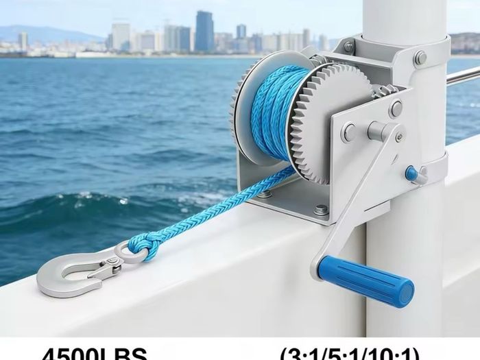 4500 Pound Manual Winch With Nylon with Locking Function Hand Winch with 3 Gear Ratios For Yacht Boat Trailer etc
