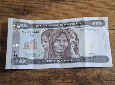 Eritrea, 10 Nafka banknote, 24.5.1997 - free standard postage