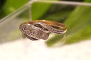 18ct Gold &amp; Platinum Three Stone Diamond Crossover Ring - Size L, 2.7g, Antique/Vintage