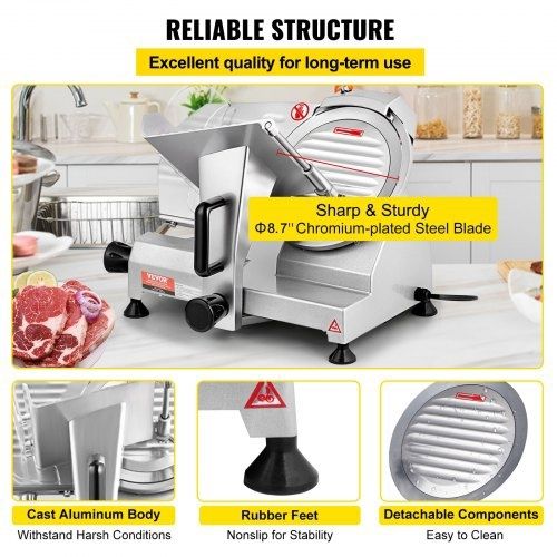Commercial Meat Slicer, 200W Electric Deli Food Slicer, 350-400RPM Meat Slicer with 8" Carbon Steel Blade, 0 - 0.47 inch Adjustable Thickness