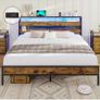 4ft6 Double Bed Frame with Wooden Headboard, Metal Platform Bed Frame with LED Lights and Charging Station,Sturdy Metal Slats Support, UnderBed Storage,Easy Assemble,No Mattress (Double-135x190cm) Image 9