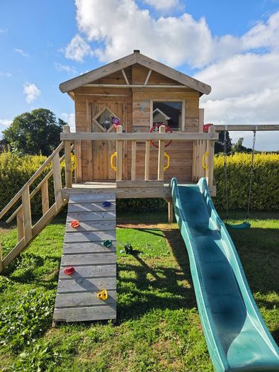 Playhouse with swings and slide - Gepetto Land - The Blanca with 2 swings