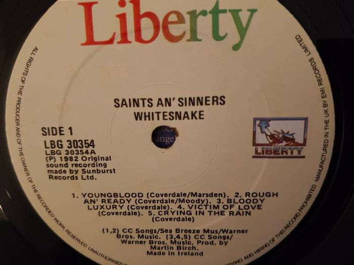 Whitesnake - Saints & Sinners made in Ireland LP