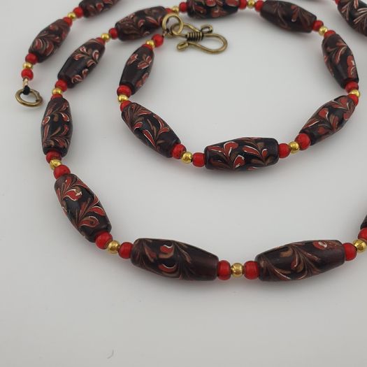 Antique Venetian Style Tiny Floral& Venetian Whiteheart Glass Beads Necklace