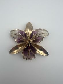 Vintage Purple Orchid Brooch - Circa 1950s Pin Badge
