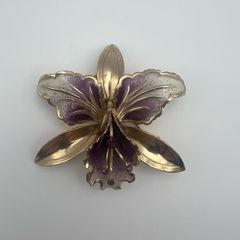Vintage Purple Orchid Brooch - Circa 1950s Pin Badge