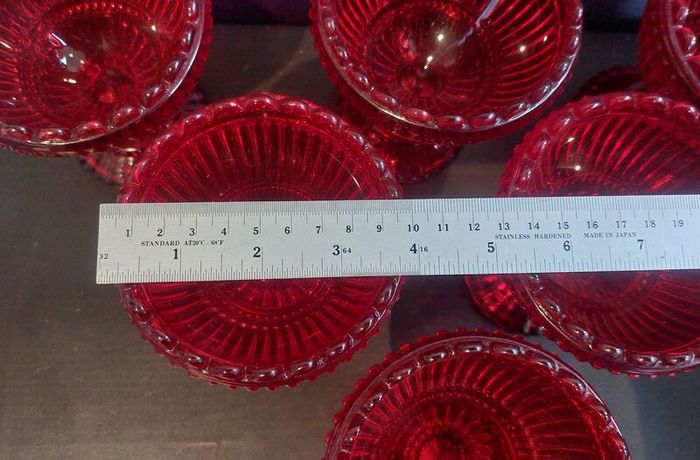 Fabulous Vintage Retro Set of Six Matching Red Sundae Glasses with a Relief Pattern Very Similar to the Very Popular Iittala Marimekko Maribowl Glasses in Cranberry - Perfect for Halloween