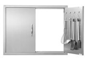 BBQ Access Door, 787x609 mm Double Outdoor Kitchen Door, Stainless Steel Flush Mount Door, Double Wall Vertical Door with Handles and Hooks