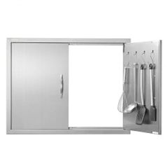 BBQ Access Door, 787x609 mm Double Outdoor Kitchen Door, Stainless Steel Flush Mount Door, Double Wall Vertical Door with Handles and Hooks