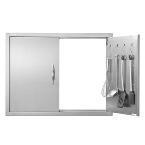BBQ Access Door, 787x609 mm Double Outdoor Kitchen Door, Stainless Steel Flush Mount Door, Double Wall Vertical Door with Handles and Hooks