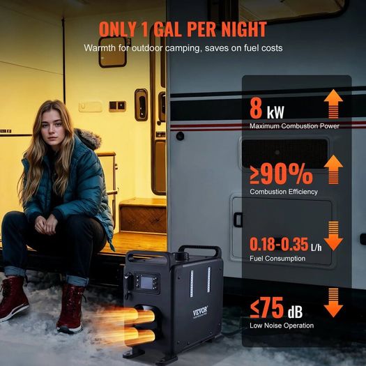 5-8kW Portable Diesel Air Heater, 12V/24V All-in-One Heating Unit with Bluetooth App, Remote Control, Digital Display & CO Alarm