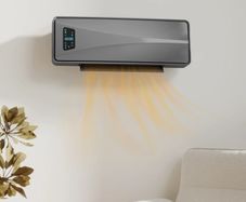 2000W Ceramic Electric Heater with Fan, Adjustable Thermostat, Wall Mounted - Grey
