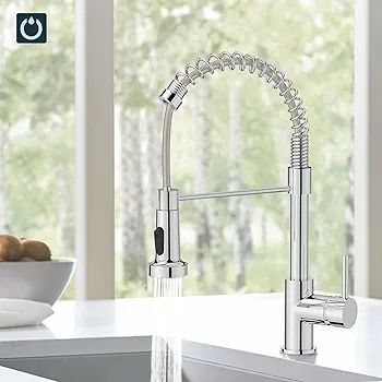 Kitchen Tap, Spring Kitchen Sink Mixer Taps, Commercial Faucet Single Handle Lever, High Arc Swivel 360 with 2 Spray Mode, Polished Chrome