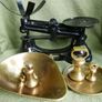 Vintage Librasco Libra Kitchen Weight Scale with Set of Weights Black Cast Iron Scale Image 6