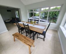 Ikea Skogsta Dining table, 6 chairs and bench