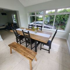 Ikea Skogsta Dining table, 6 chairs and bench
