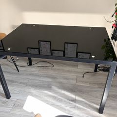 Black glass and metal dining table - 120cm x 80cm