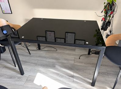 Black glass and metal dining table - 120cm x 80cm