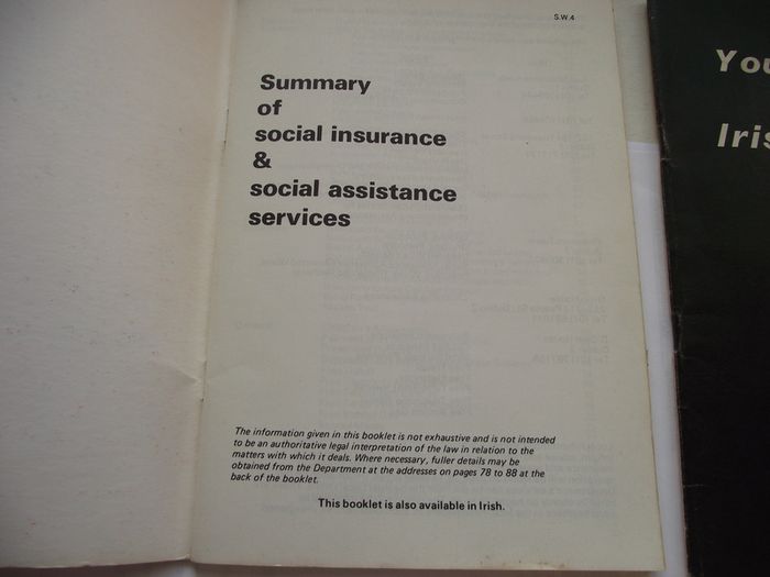 1978 'Summary of Social Insurance & Social Assistance Services' booklet