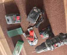 parkside drill + 2 batteries+ charger+ bits + drill bits