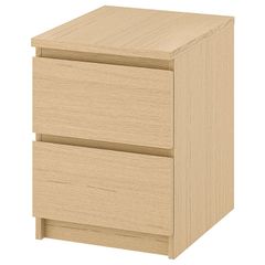 Chest of 2 drawers, bedside unit white stained oak veneer.