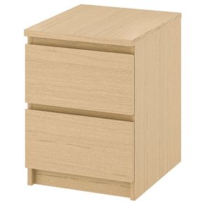 Chest of 2 drawers, bedside unit white stained oak veneer.
