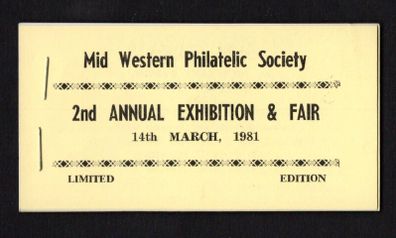 1981 Ireland 2nd Annual Mid Western Exhibition Booklet with 3 X 12p 12p Bodhran & Whistle Commemorative Stamp Mint Never Hinged (MNH) no 154