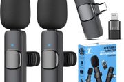 2 x Wireless Microphones For Iphone, Android, Ipad Wireless Mic With Noise Redcution &amp; Crystal Clear Sound | Clip on Microphone Perfect For Video Recording, Vlogging, Youtube, Tik Tok