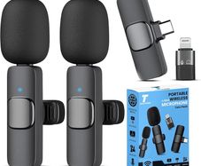 2 x Wireless Microphones For Iphone, Android, Ipad Wireless Mic With Noise Redcution & Crystal Clear Sound | Clip on Microphone Perfect For Video Recording, Vlogging, Youtube, Tik Tok
