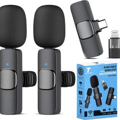 2 x Wireless Microphones For Iphone, Android, Ipad Wireless Mic With Noise Redcution & Crystal Clear Sound | Clip on Microphone Perfect For Video Recording, Vlogging, Youtube, Tik Tok