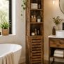 Tall Bathroom Storage Cabinet with Door and Shelves Rustic Brown Slim Floor Standing Storage Unit Image 4