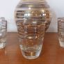 Fabulous Vintage Retro Mid-Century-Modern Small Pale Pink Glass Decanter with Gold and Silver Gilt Banding Plus Five Liqueur Glasses, Irice, Czechoslovakia Image 4