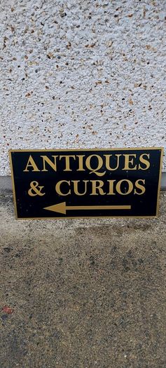 Antiques & Curios,hard plastic sign perspex. ,unusual and lovely colours,,32 inches length, 16 inches height,,buyer collects, see pictures for condition, used condition few marks nicks