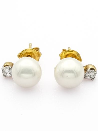 925 Silver Faux Pearl Cubic Zirconia Stud Earrings