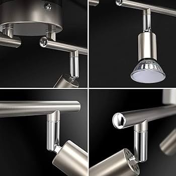 NEW SALE | LED Ceiling Light Rotatable, 4 Way LED Ceiling Spotlight, Matt Nickel & Swivelling Design, Including 4 X 4W GU10 LED Bulbs (450LM, Cool White 6000K),for Kitchen, Living Room, Bedroom