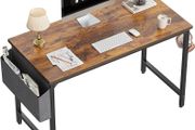 SALE Study Computer Desk 100cm Home Office Writing Small Desk, Modern Simple Style PC Table, Black Metal Frame, Rustic Brown