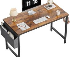 SALE Study Computer Desk 100cm Home Office Writing Small Desk, Modern Simple Style PC Table, Black Metal Frame, Rustic Brown