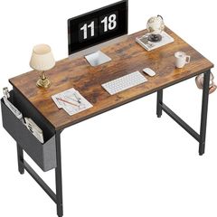 SALE Study Computer Desk 100cm Home Office Writing Small Desk, Modern Simple Style PC Table, Black Metal Frame, Rustic Brown