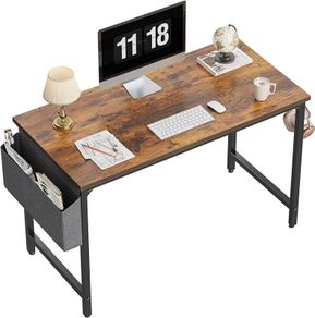 SALE Study Computer Desk 100cm Home Office Writing Small Desk, Modern Simple Style PC Table, Black Metal Frame, Rustic Brown