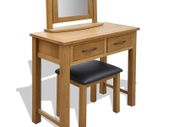Dressing Table with Stool Solid Oak Wood
